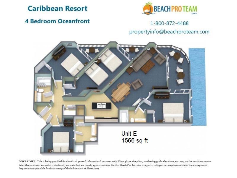 Caribbean II Floor Plan E - 4 Bedroom Oceanfront Corner